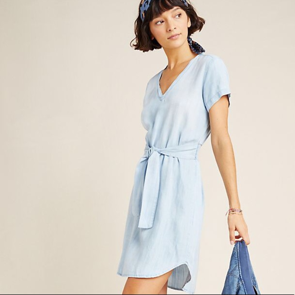 Anthropologie Cloth & Stone Smocked Chambray Shirtdress